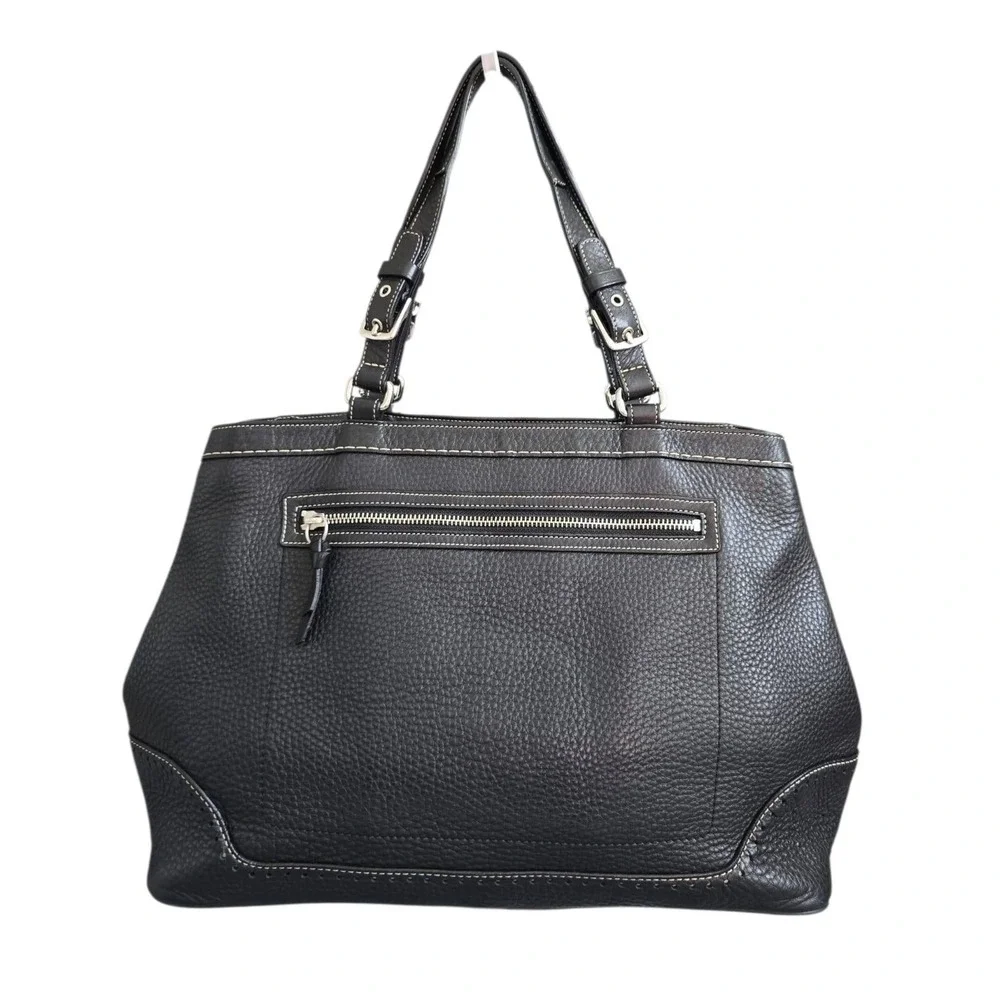 Vintage Coach Hamptons Pebbled Leather Large Carryall 5749 black & nickel EUC